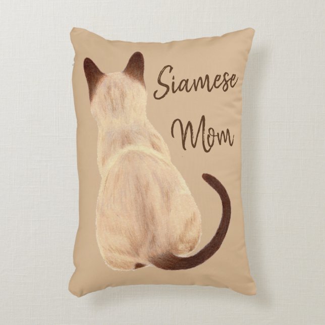Coussins Décoratifs Sasha Siamese Chat Maman Kitty Regardant loin Dess (Devant(Vertical))