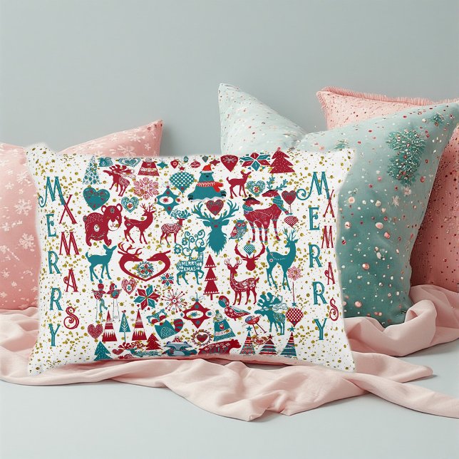 Coussins Décoratifs Scandia Joyeux Symboles de Noël Scandinavie nordiq (Scandia Merry Christmas Symbols Nordic Scandinavia Accent Pillow)