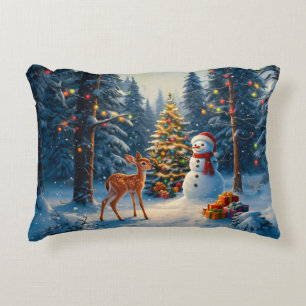 Coussins Décoratifs Scene d'arbre de Noël Cute Deer Fawn Snowman