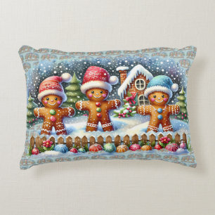 Coussins Décoratifs Scène de Noël enneigée avec une famille en pain d'