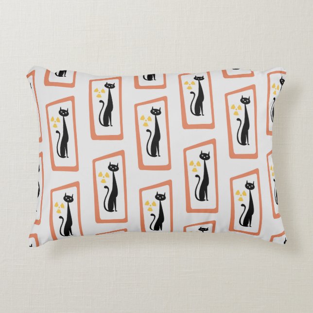 Coussins Décoratifs Schrödinger's Cat Mid Century orange moderne (Devant)
