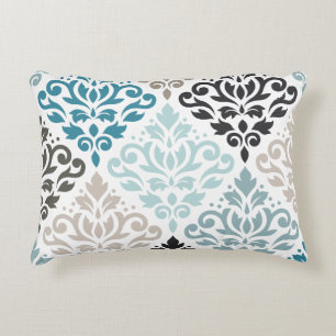 Coussins Décoratifs Scroll Damask Lg Motif Art Teals Browns White