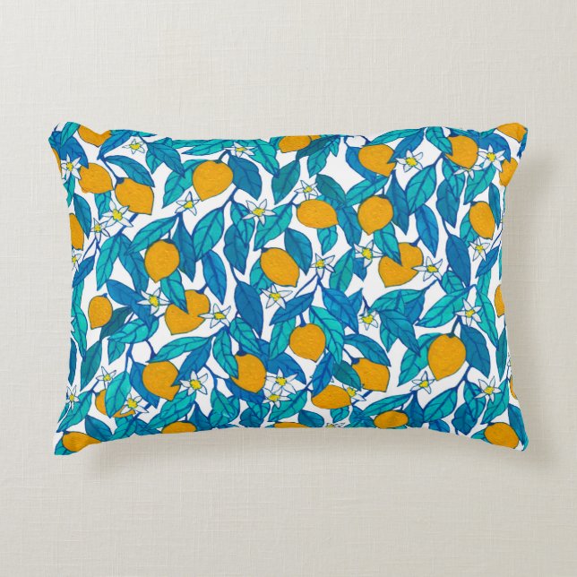 Coussins Décoratifs Seamless pattern. Blooming lemon. Flowers neroli.  (Devant)
