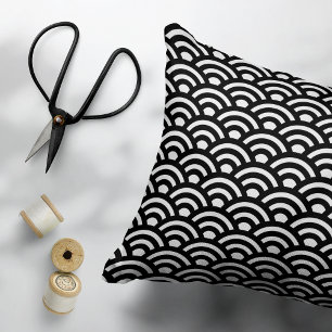 Coussins Décoratifs Seigaiha, Vagues, Japonais, Noir et Blanc