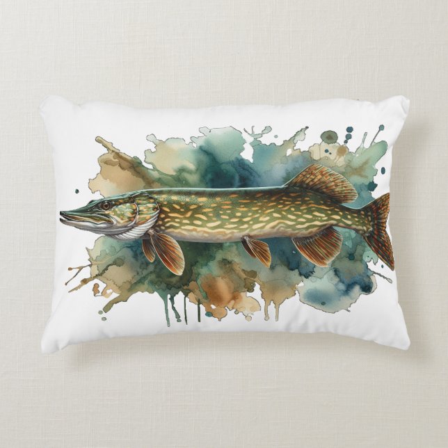 Coussins Décoratifs Série Aquarelle : Brochet (Devant)