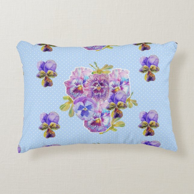 Coussins Décoratifs Shabby Chic Blue Pansy Floral Polka Dot Cushion (Devant)
