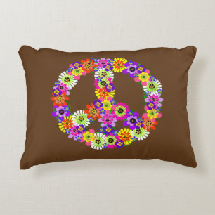 Coussins Décoratifs Signe de paix floral sur marron
