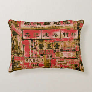 Coussins Décoratifs Signes de rue de Hong Kong (en rouge)