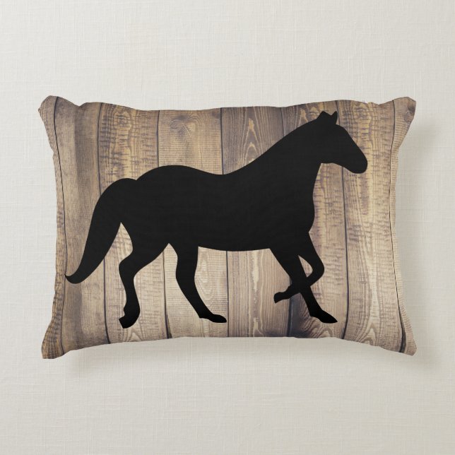 Coussins Décoratifs Silhouette de Cheval Noir & Plaques en Bois Rustiq (Devant)