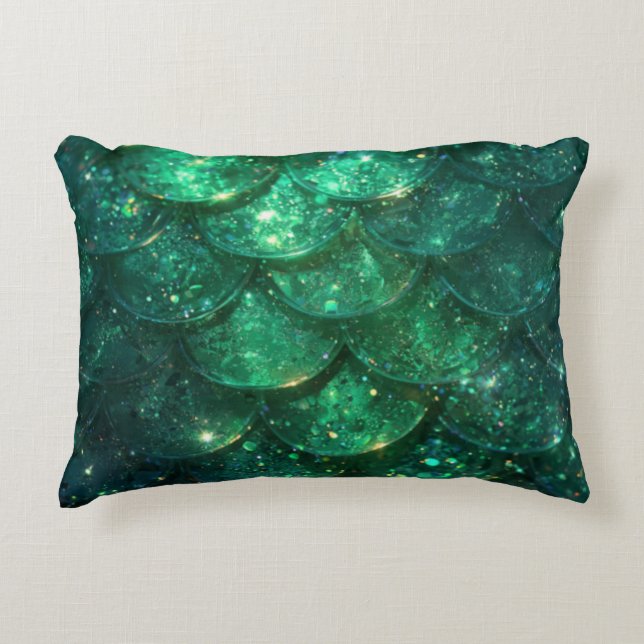 Coussins Décoratifs Sirène Verte Pailletée Imprimée (Devant)