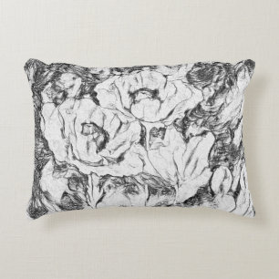 Coussins Décoratifs Sketched Pen Drawn poppies flowers floral whi