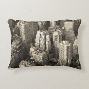 Coussins Décoratifs Skyline de Manhattan, aérien noir et blanc.