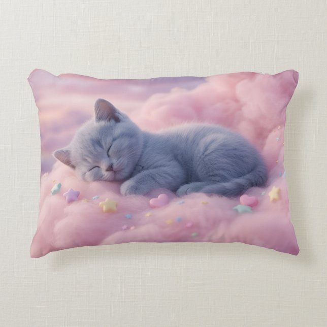Coussins Décoratifs Sleeping Pastel Kitten on Fluffy Pink Clouds Art (Devant)