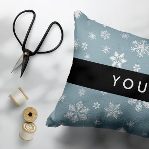 Coussins Décoratifs Snowflakes blanc, Grey, Votre nom, Personnaliser