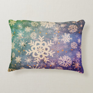 Coussins Décoratifs Snowflakes et Gold Stars sur Cravate-Dye Denim