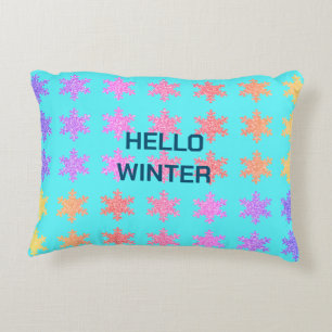 Coussins Décoratifs Snowflakes Motifs Bonjour hiver Typographie Bleu