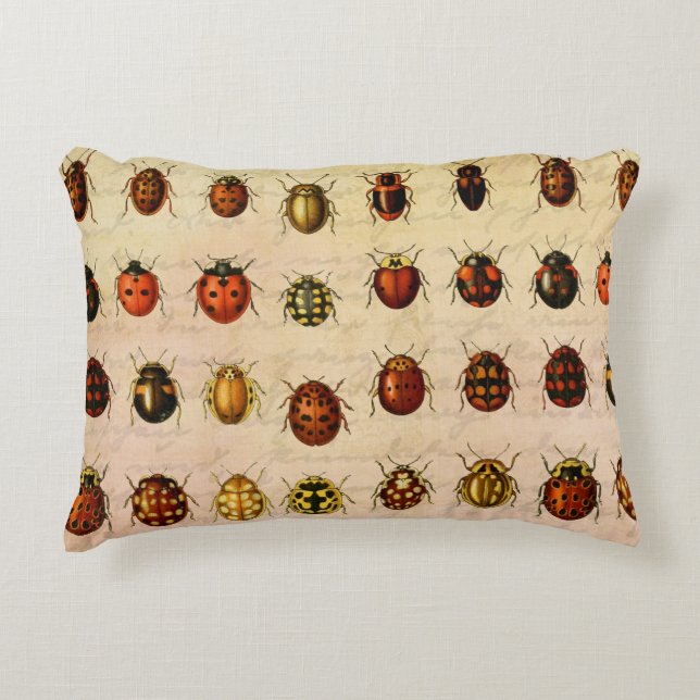 Coussins Décoratifs Spécimen de coccinelle vintage Motif Insecte antiq (Devant)