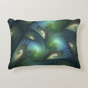 Coussins Décoratifs Spirales Turquoise Beige Vert Abstrait Fractal Art