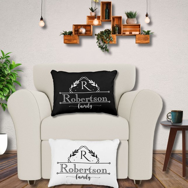 Coussins Décoratifs Split Monogram Family Name Black & White Frame (Créateur téléchargé)