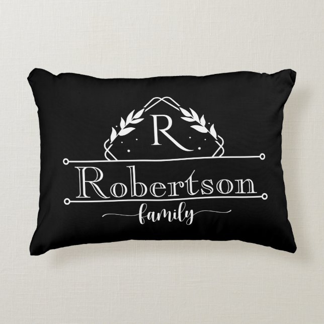 Coussins Décoratifs Split Monogram Family Name Black & White Frame (Devant)