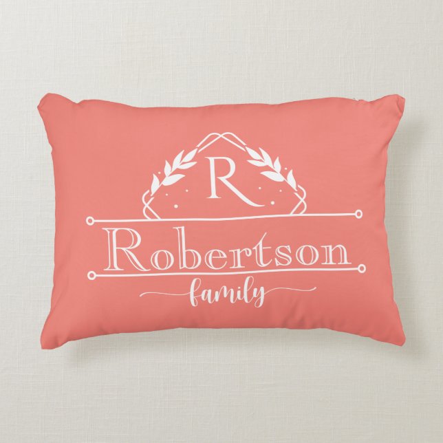 Coussins Décoratifs Split Monogram Family Name Coral Pink Frame (Devant)