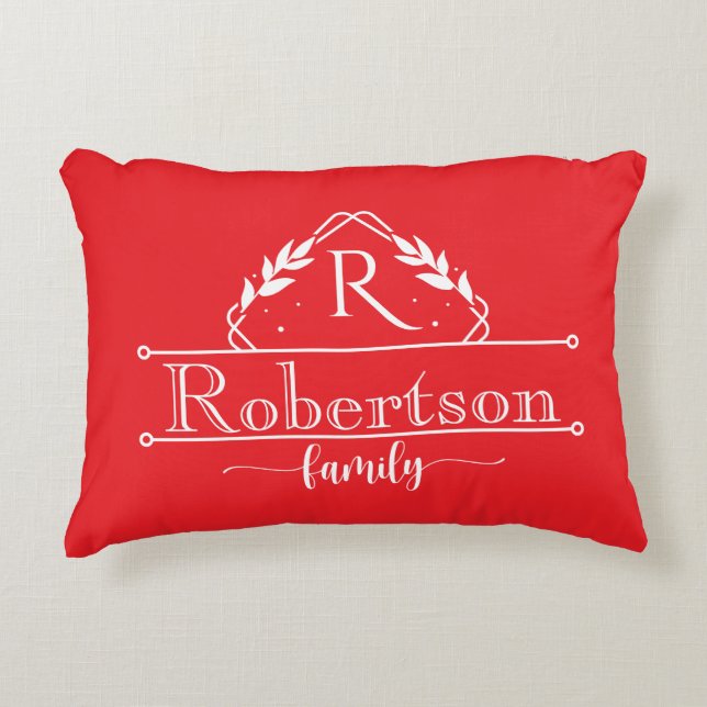 Coussins Décoratifs Split Monogram Family Name Red & White Frame (Devant)