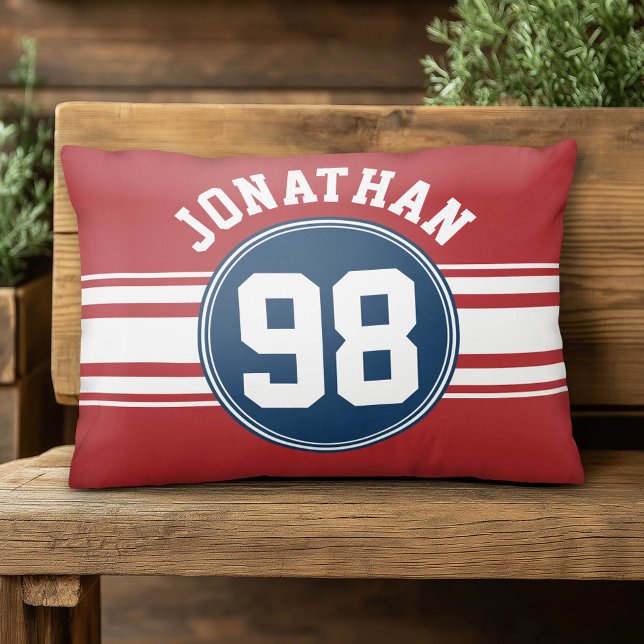 Coussins Décoratifs Sports Jersey Navy Blue & Red Stripes Nom Numéro (Custom Pillow)