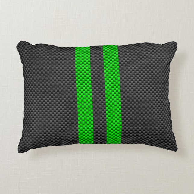 Coussins Décoratifs Sporty Green Carbon Fiber Style Racing Stripes (Devant)
