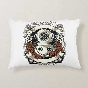 Coussins Décoratifs Steampunk Victorian Deep Sea Diver Roses rouges