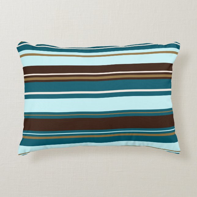 Coussins Décoratifs Stripey Design Teals Brown Cream & Gold (Devant)