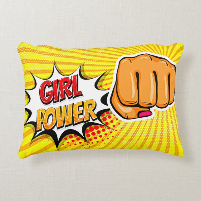 Coussins Décoratifs Style BD Pop Art Retro Yellow Girl Power (Devant)