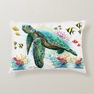Coussins Décoratifs Style d'aquarelle sous-marine de tortue marine