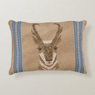 Coussins Décoratifs Sud-Ouest Pronghorn Antelope Face Bordure Bleue