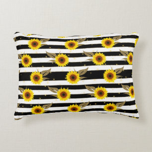 Coussins Décoratifs Sunflowers with Black and White Horizontal Lines