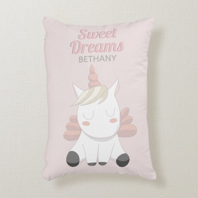 Coussins Décoratifs Sweet Dreams Unicorn Girly Pink Personnalisé (Devant(Vertical))
