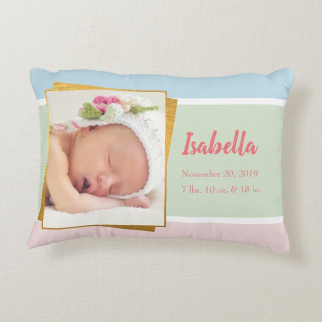 Coussins Décoratifs Sweet Pastel Baby Girl Photo Birth Record État (Dos)