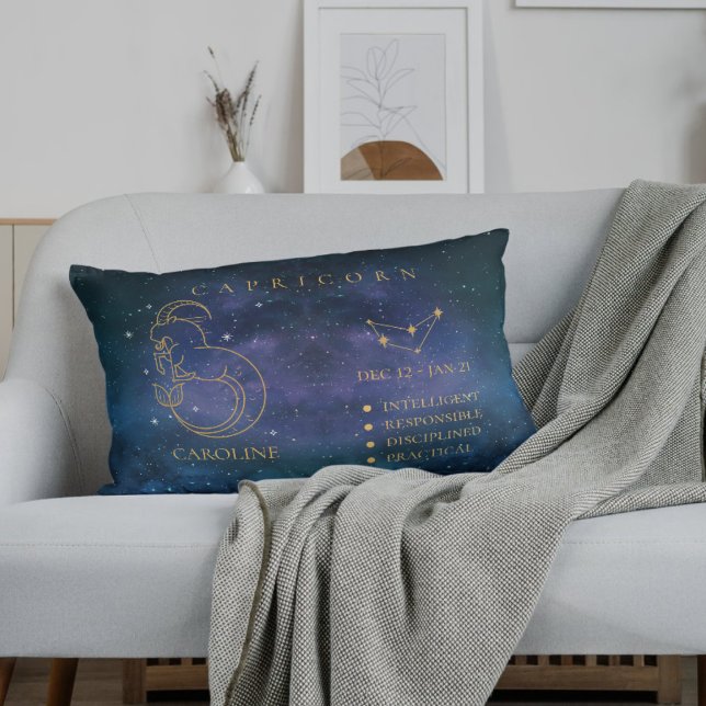 Coussins Décoratifs Symbole astrologique Zodiac Capricorne Nom Cadeau (Astrological Zodiac Sign Capricorn Name Gift Accent Pillow)