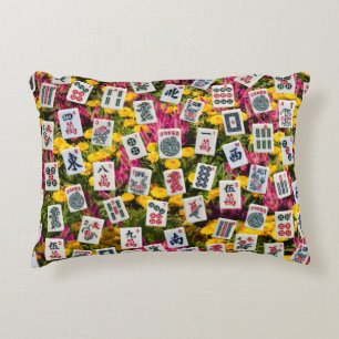 Coussins Décoratifs Symboles de mahjong sur fond de fleurs sauvages