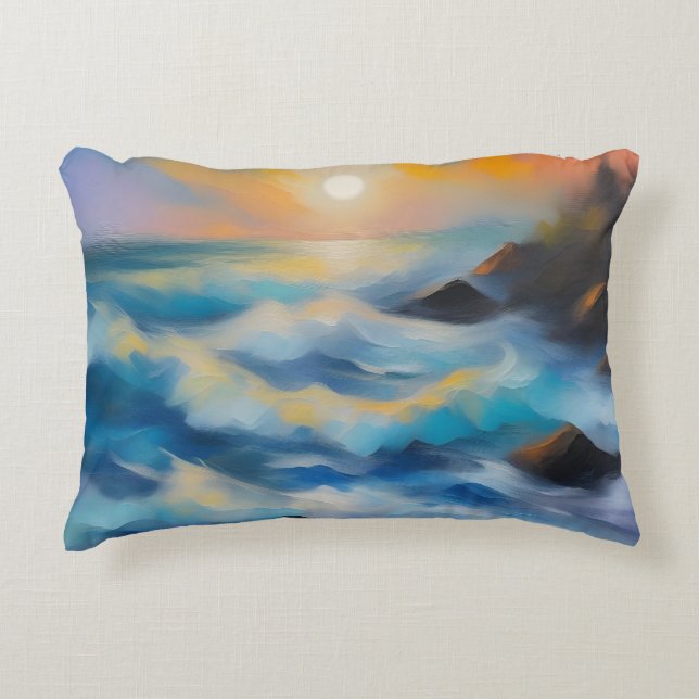 Coussins Décoratifs Tableau des vagues bleu clair sous le soleil (Devant)