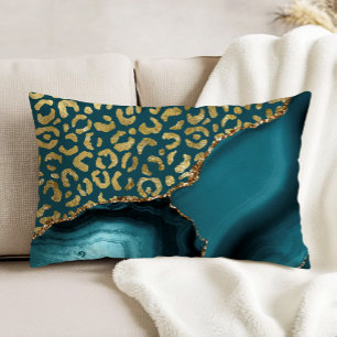 Coussins Décoratifs Taches de léopard dorées sur fond bleu sarcelle