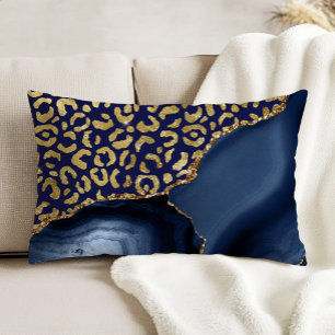 Coussins Décoratifs Taches de léopard en agate dorée bleu marine