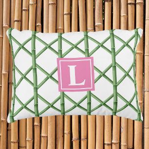Coussins Décoratifs Tapisserie de bambou vert Prépa Monogramme