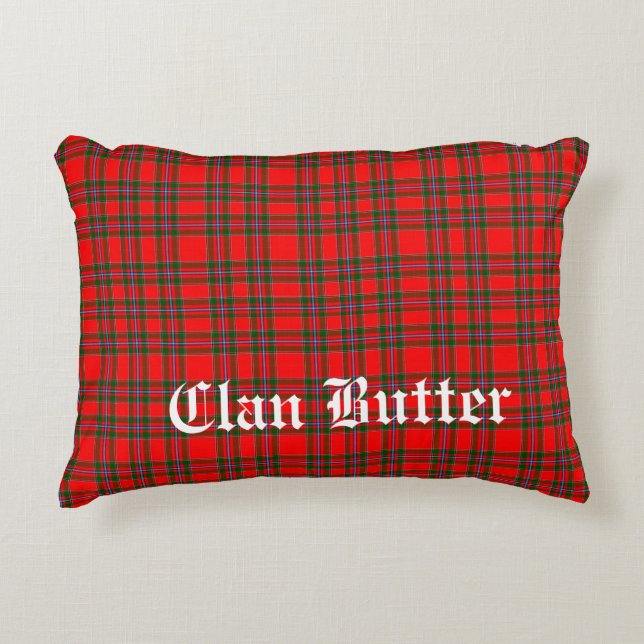 Coussins Décoratifs Tartan du beurre de clan et texte personnalisé (Devant)