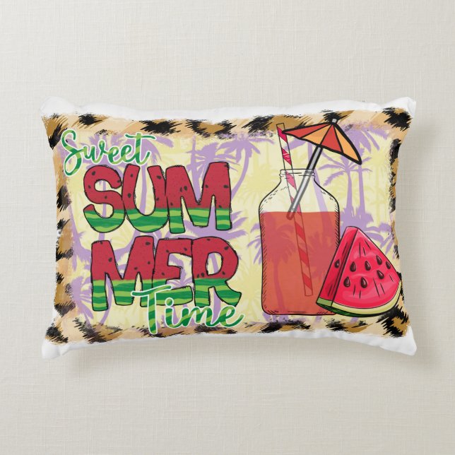 Coussins Décoratifs Temps d'été doux | Watermelon, Beach & Leopard (Devant)