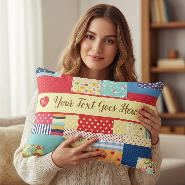 Coussins Décoratifs Texte personnalisé Saint-Valentin | Patchwork colo (Créateur téléchargé)