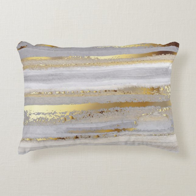 Coussins Décoratifs Texture d'aquarelle en or gris luxe (Devant)
