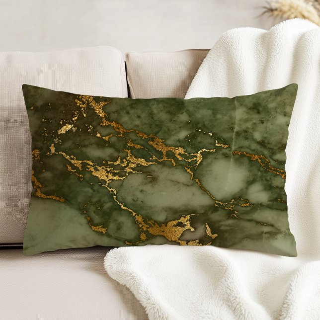 Coussins Décoratifs Texture de marbre vert olive feuille d'or fausse (Créateur téléchargé)