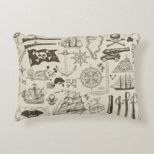 Coussins Décoratifs Thème pirate : motif nautique vintage.