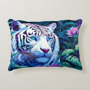 Coussins Décoratifs Tigre blanc avec fleurs violettes