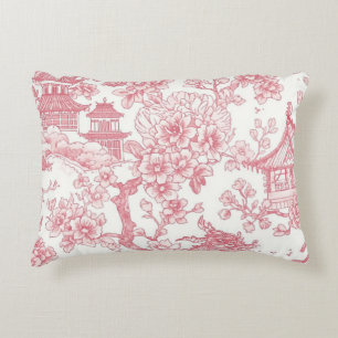 Coussins Décoratifs Toile de chinoiserie rose dragon fleur de cerisier
